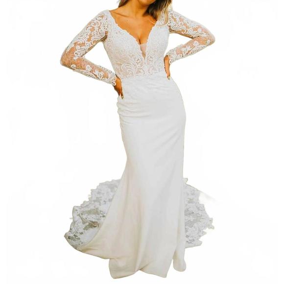 NEW STELLA YORK lace long-sleeve wedding dress in ivory